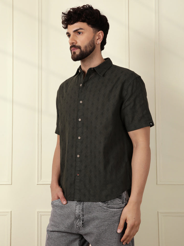 Textured Short Sleeve Shirt | Green