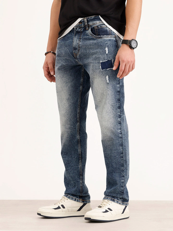 Relaxed Fit Distressed Denim Jeans | Light Blue