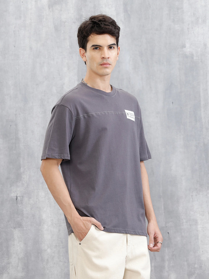 Solid Patch Detail T-Shirt | Dark Grey