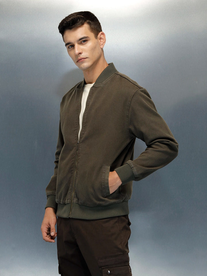 Men's Casual Comfort Fit Bomber Jacket | Olive