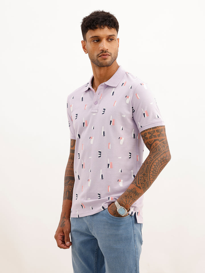 Slim Fit AOP Polo T-Shirt | Lavender