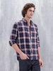 Slim Fit Cotton Indigo Twill Check Shirt | Maroon