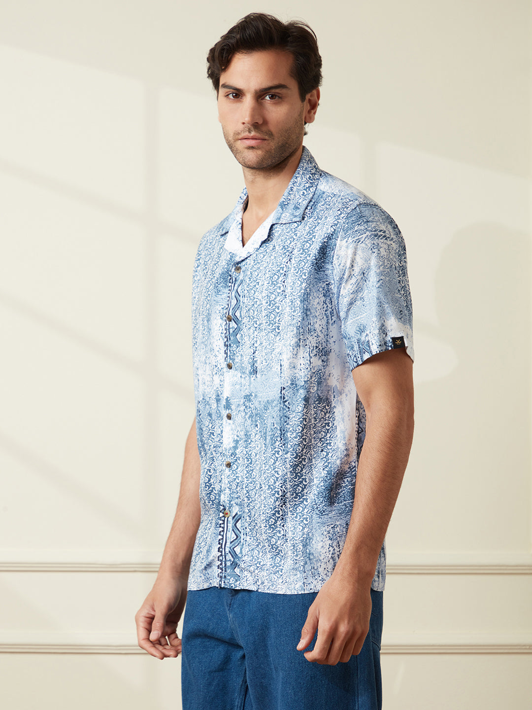 Abstract Blue Resort Collar Shirt