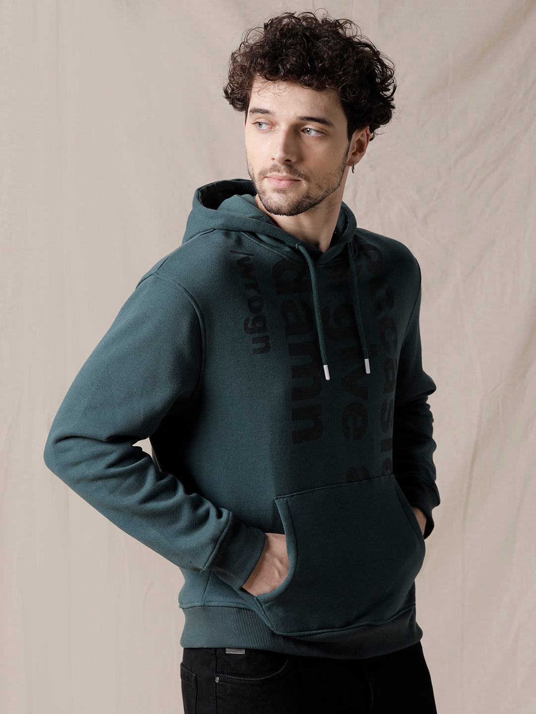 Typography Print Green Hoodie