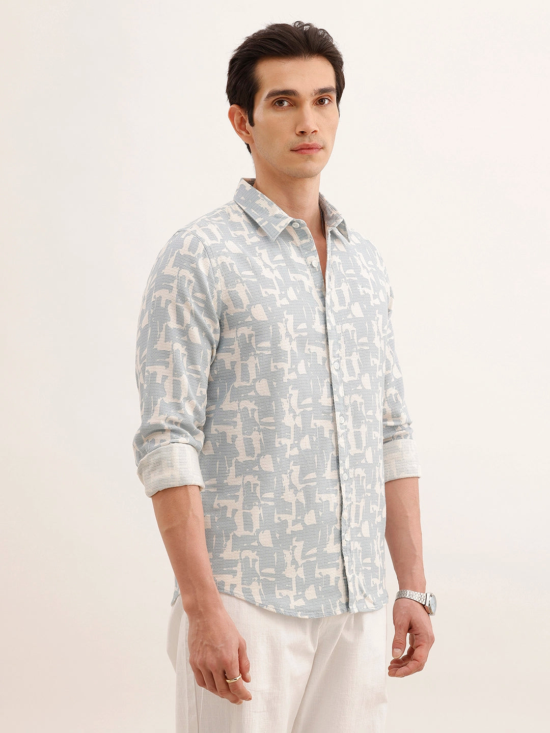 Textured Regular Fit AOP Shirt | Blue