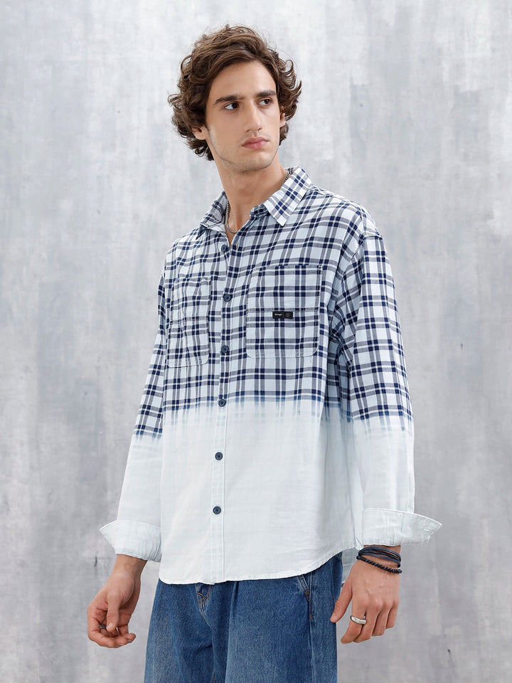 Men's Casual Oversized Fit Checkered Pattern Shirt | White