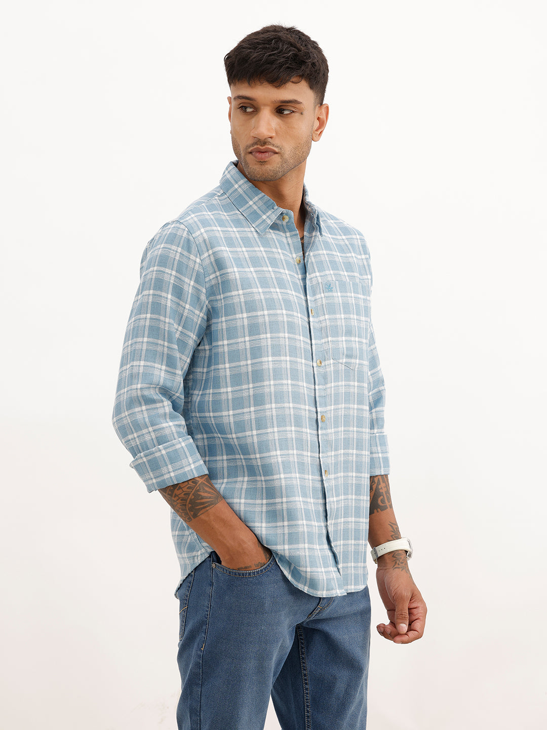 Regular Fit Checkered Full Sleeve Shirt | Light Blue | WWSH9161F