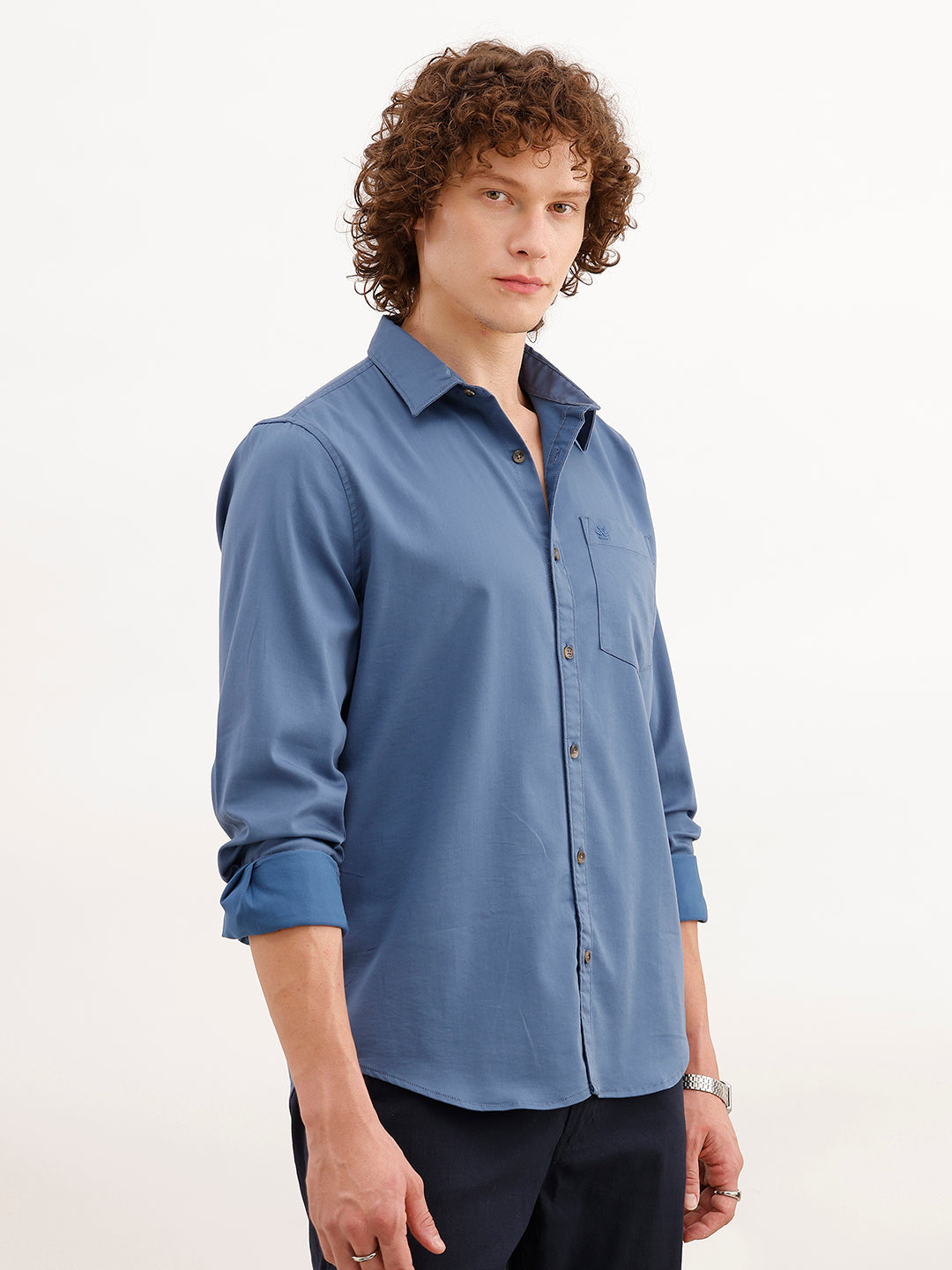 Solid Regular Fit Full Sleeves Shirt | Dark Blue
