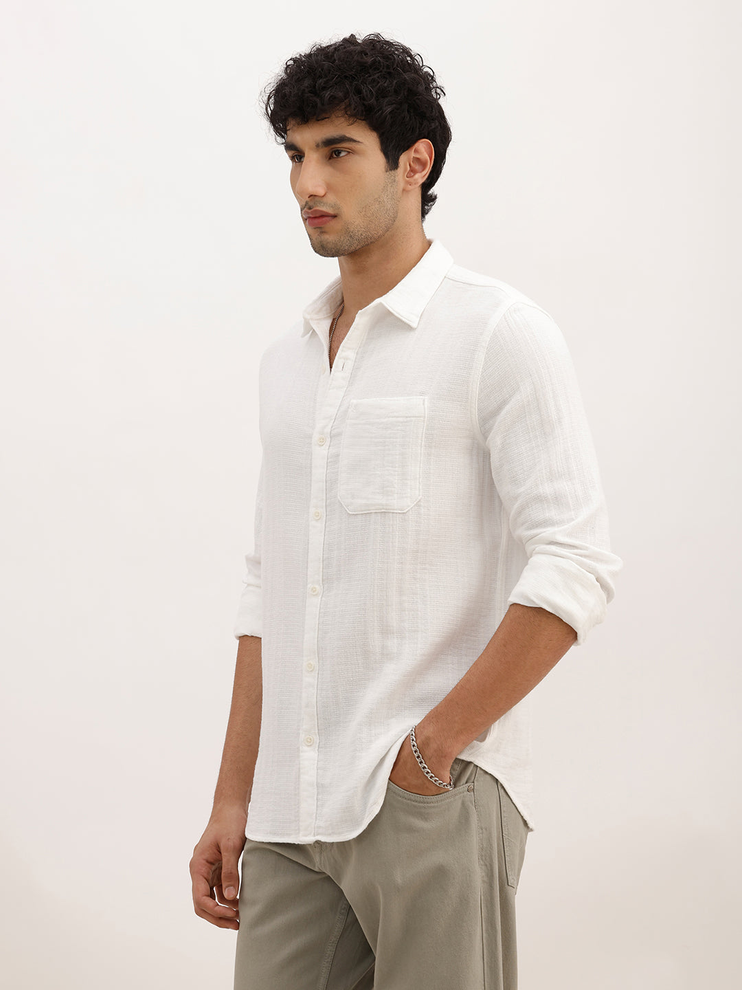 Classic Slim Fit Textured Shirt | White