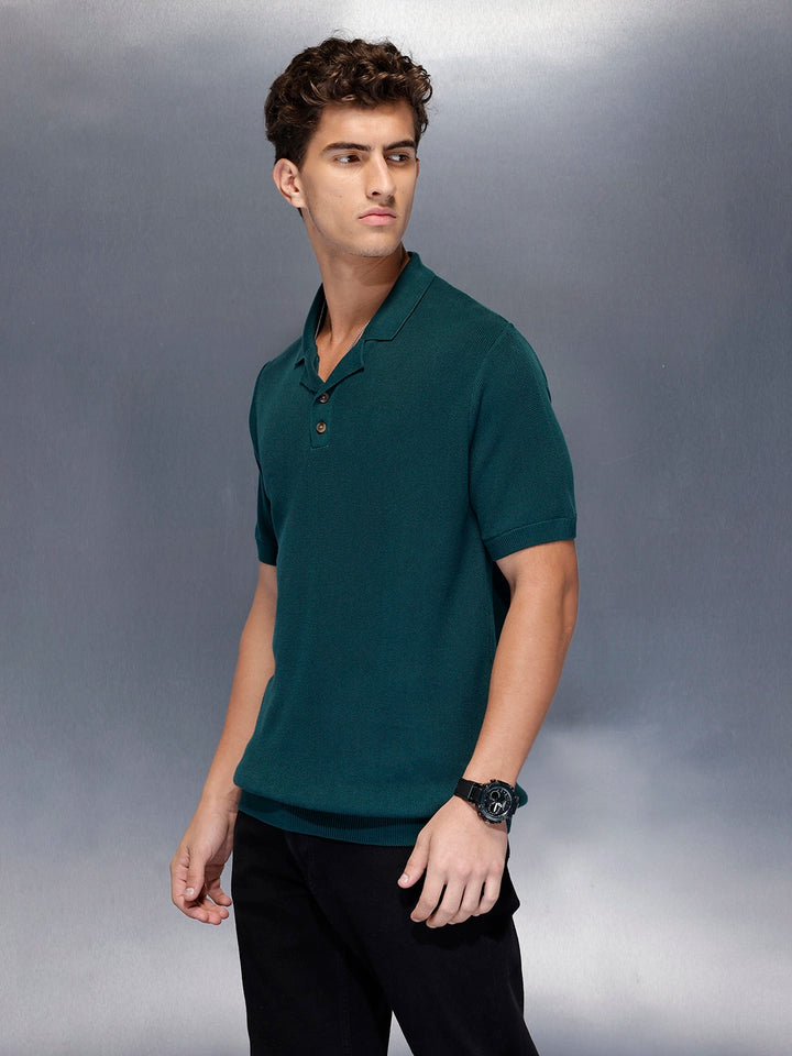 Men’s solid knit polo | Green