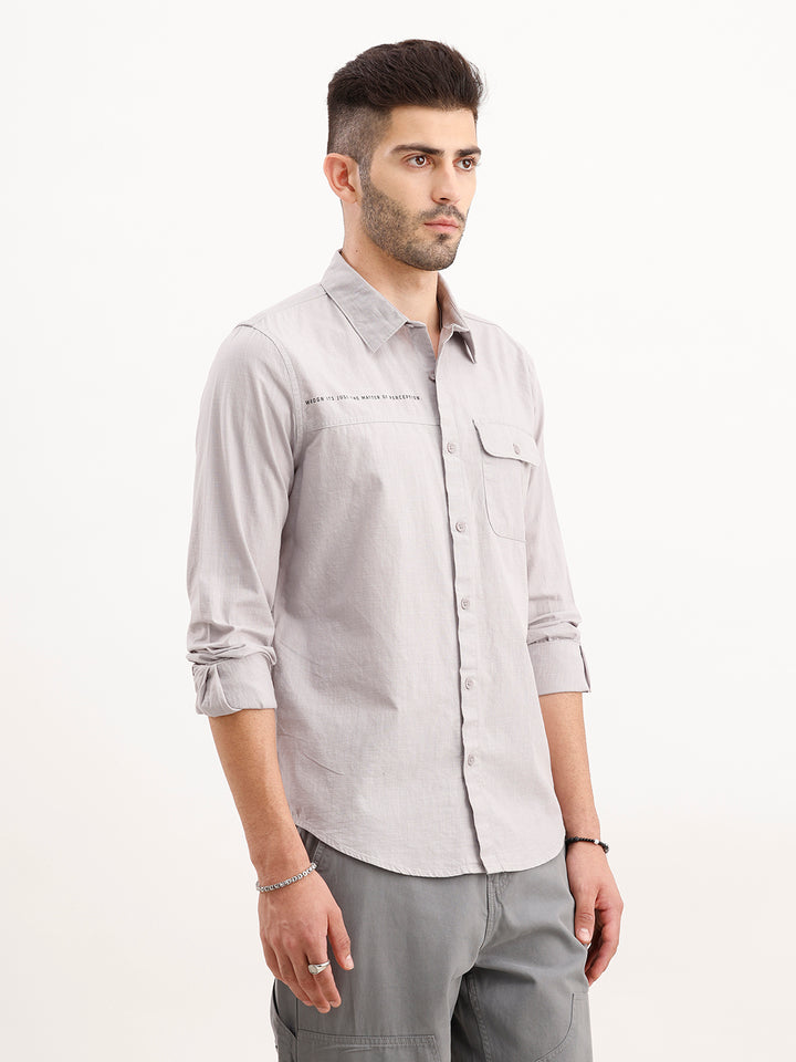 Slim Fit Panel Printed Shirt | Grey