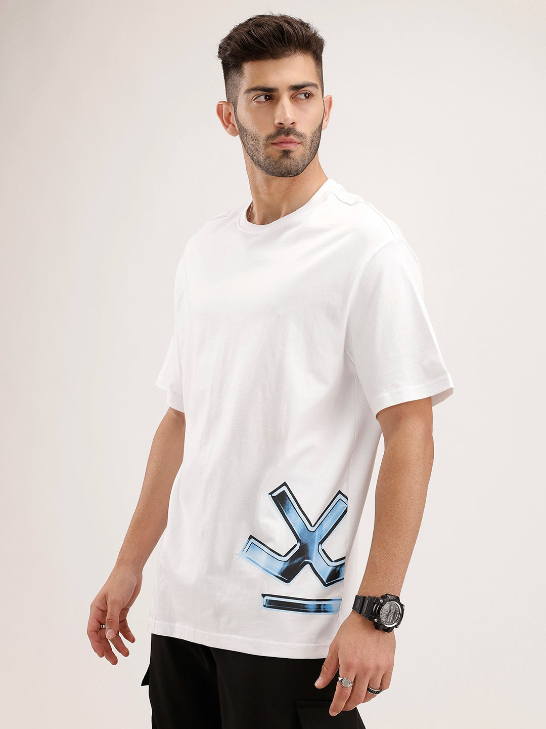 Oversized Fit Placement Printed T-Shirt | White