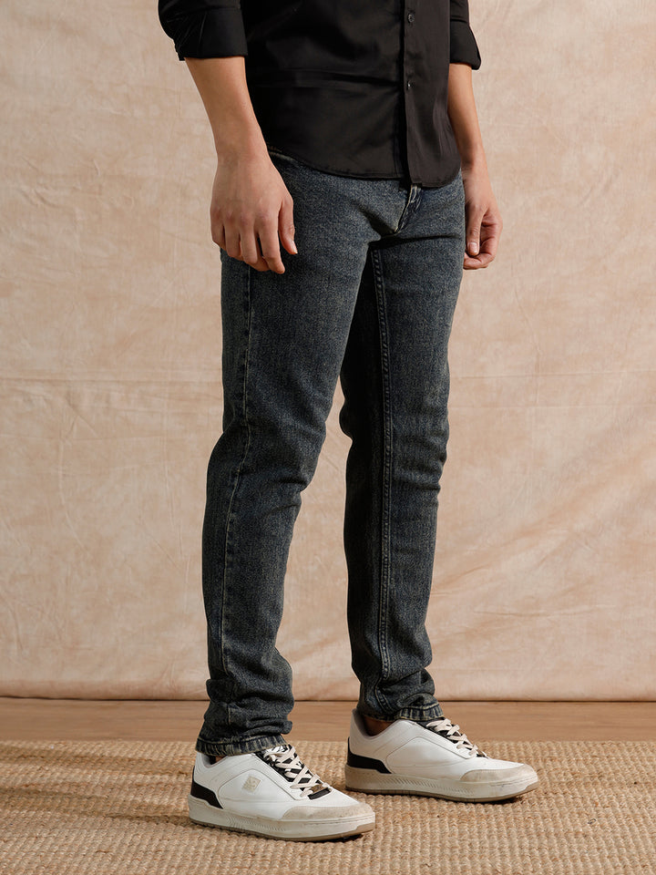 Solid Heavy Fade Slim Tapered Fit Jeans | Blue