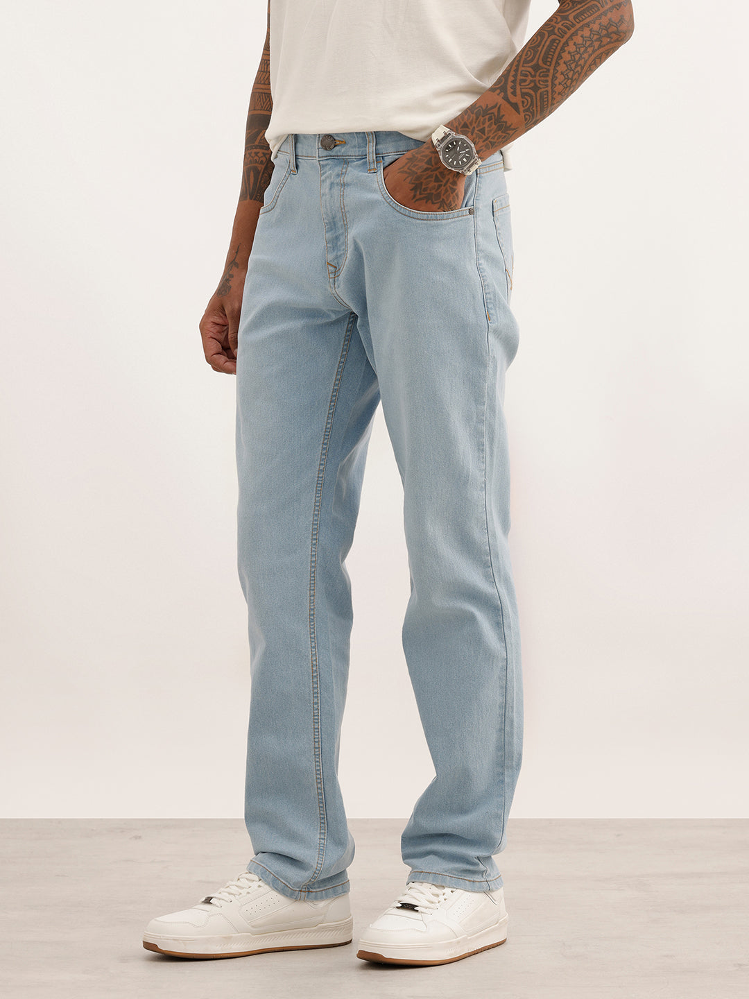 Solid Straight Fit Denim Jeans | Light Blue