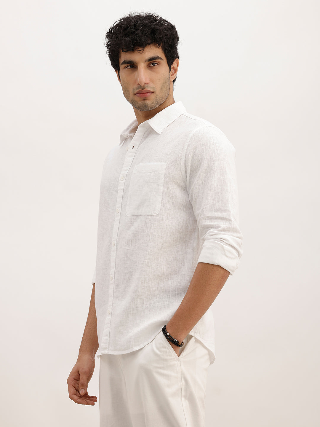 Solid Slim Fit Full Sleeve Shirt | White