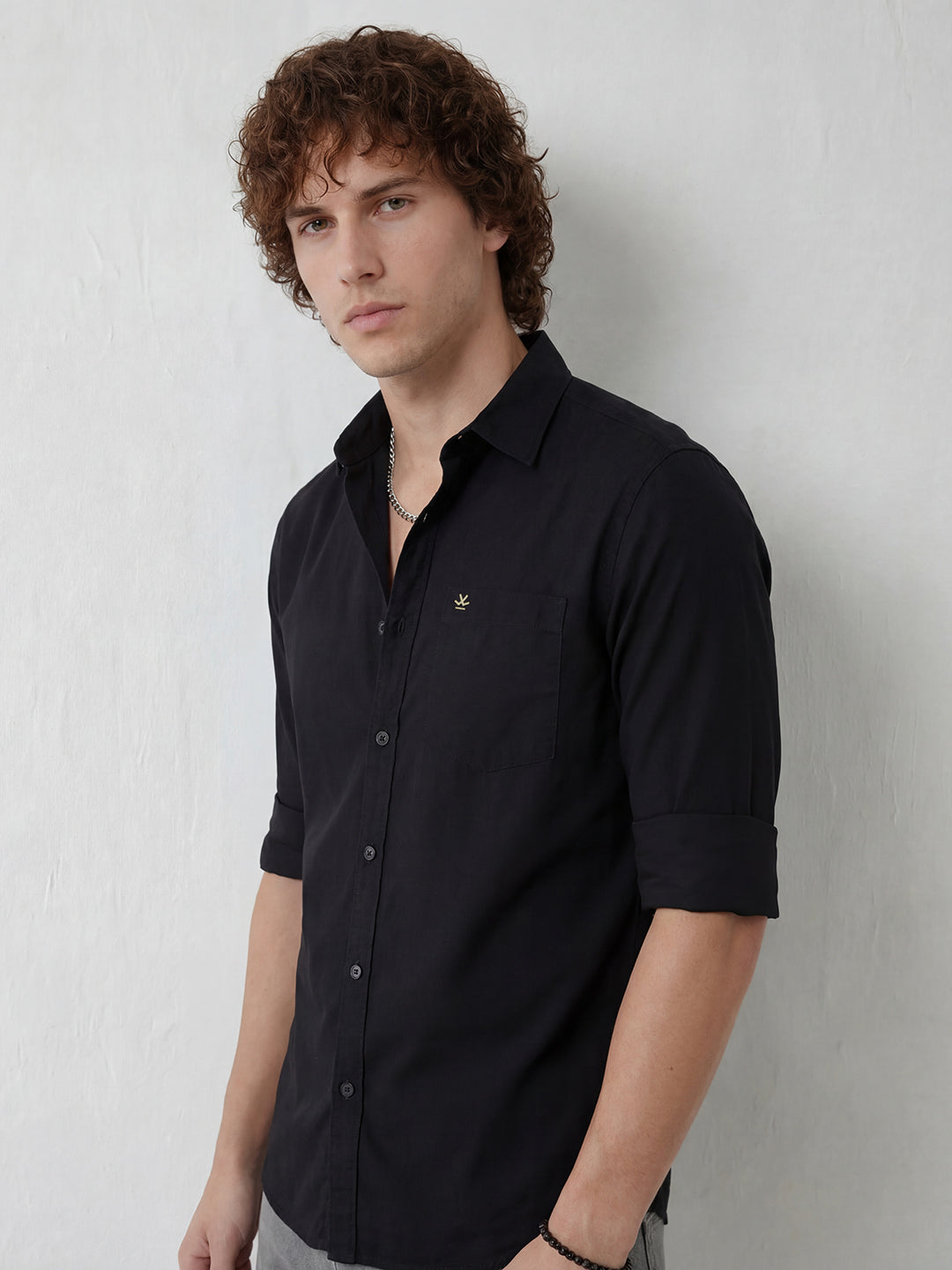 Solid Regular Fit Full Sleeve Shirt | Black