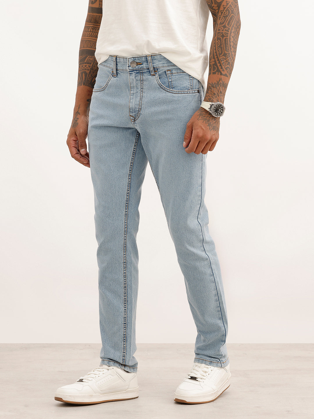 Solid Slim Fit Denim Jeans | Light Blue