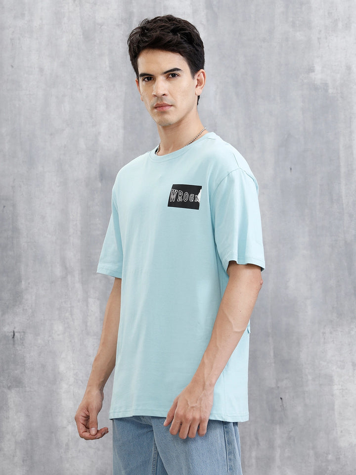 Back Printed Patchwork T-Shirt | Light Blue
