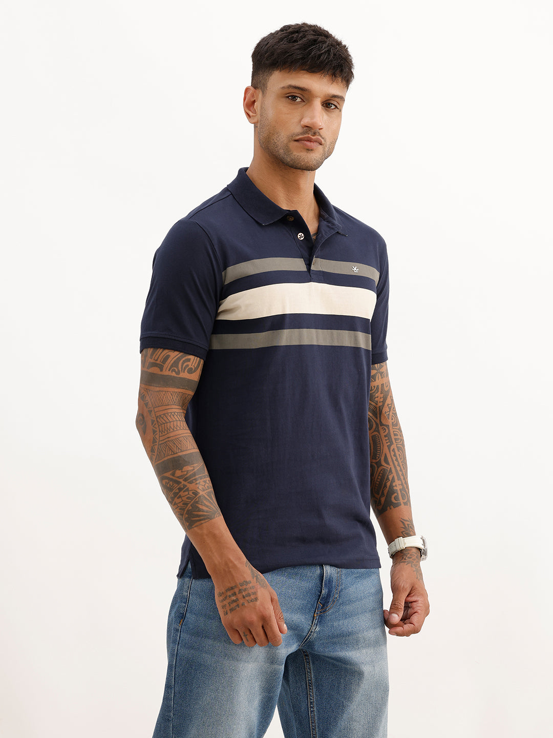 Slim Fit Placement Printed Polo T-Shirt | Navy Blue