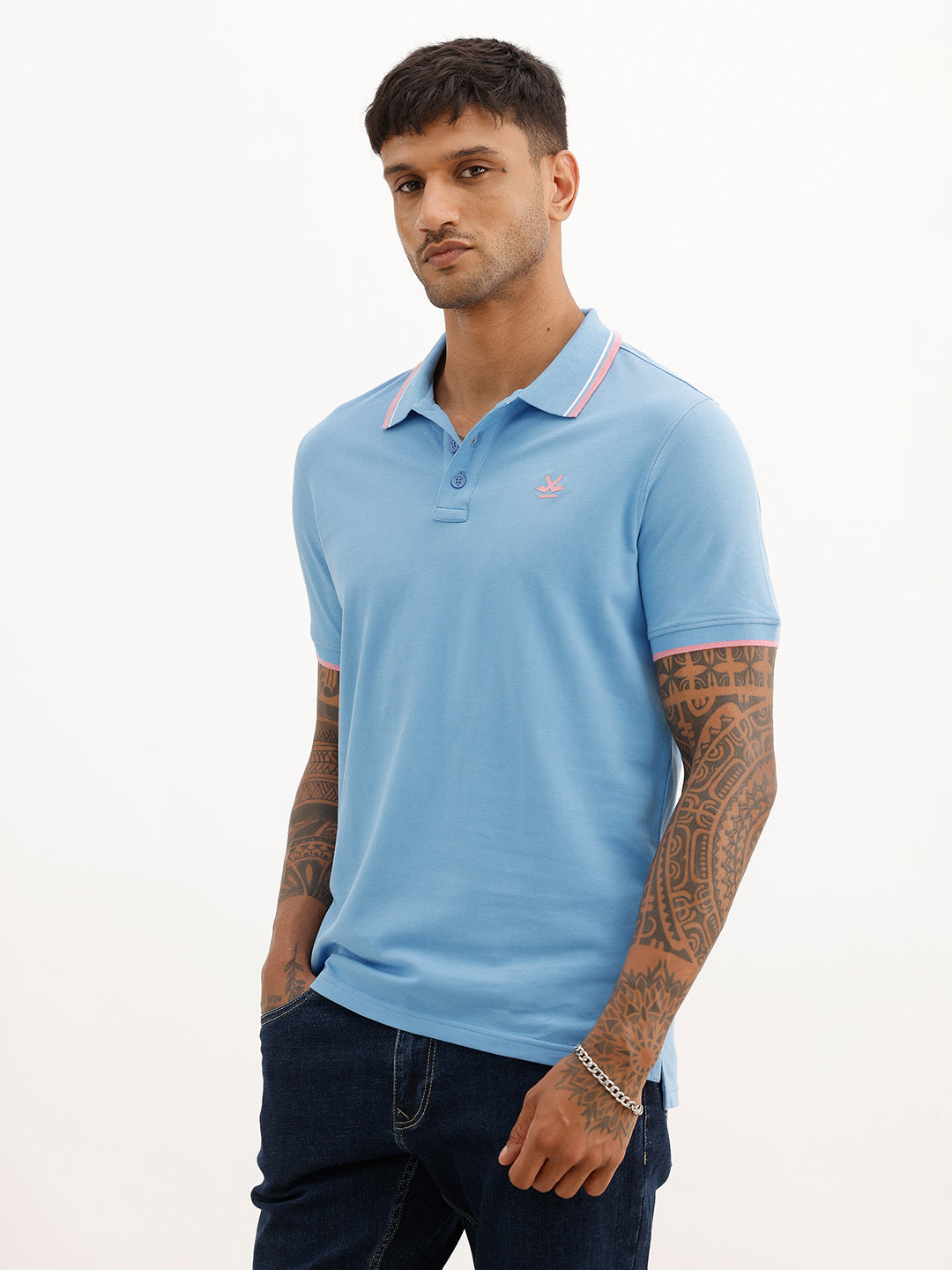 Solid Tipping Collar Polo T-Shirt | Blue | WWTS352F