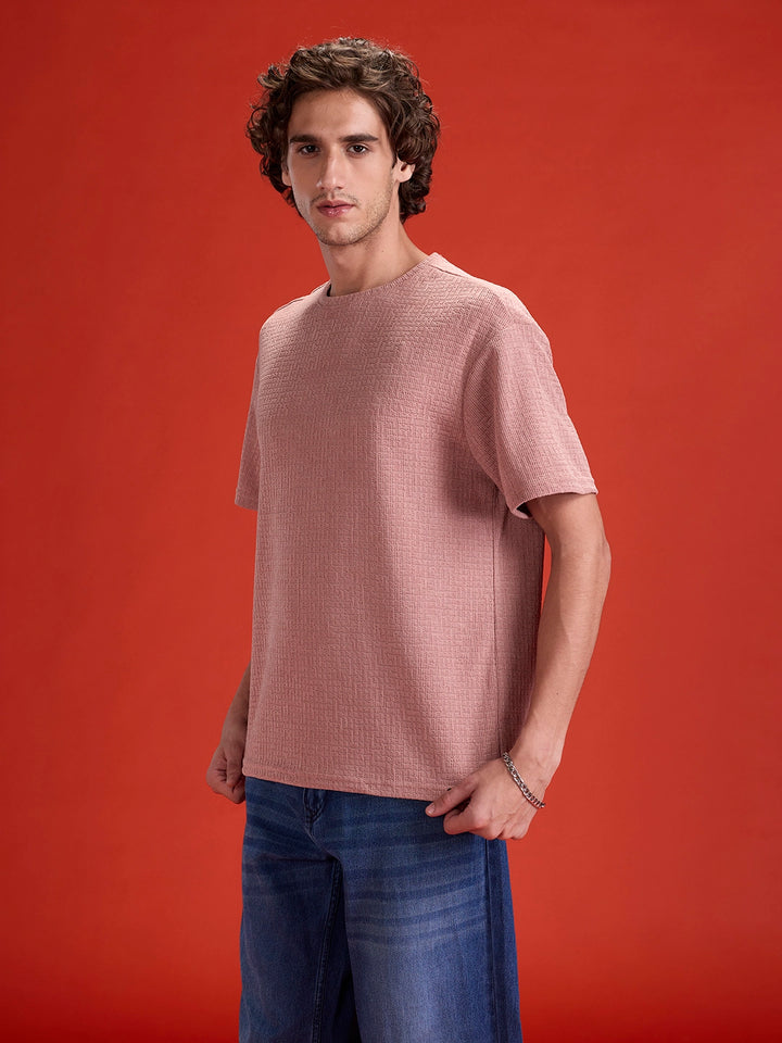 Men's Textured Oversized T-shirt  |  Peach