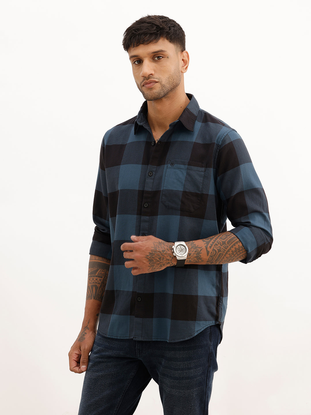 Regular Fit Checkered Full Sleeve Shirt | Brown