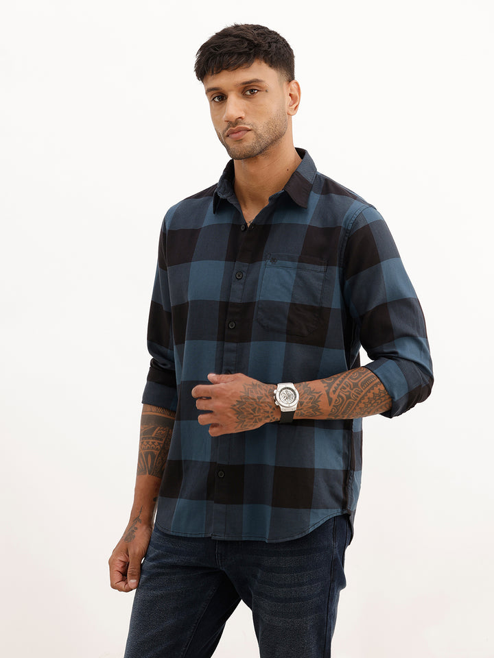 Slim Fit Checkered Full Sleeve Shirt | Brown