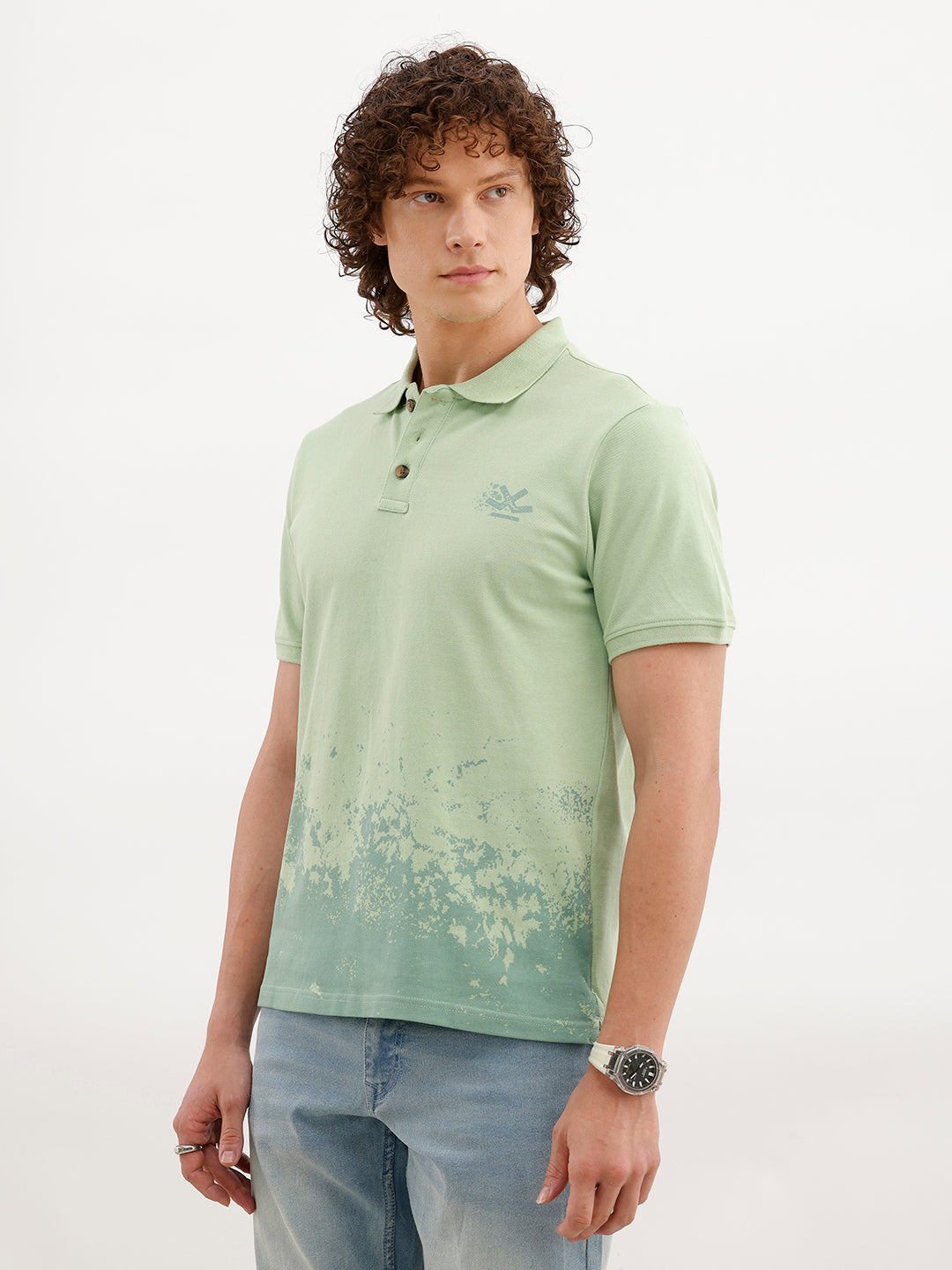 Slim Fit Placement Printed Polo | Green