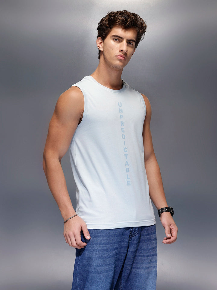 Solid Cut Off Sleeve T-Shirt   |  Blue
