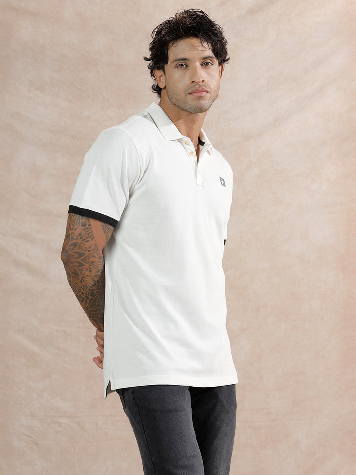 Solid Slim Fit Polo T-Shirt | White