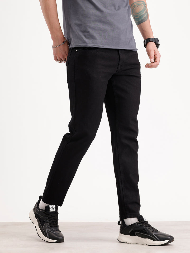 Solid Skinny Crop Denim Jeans | Black