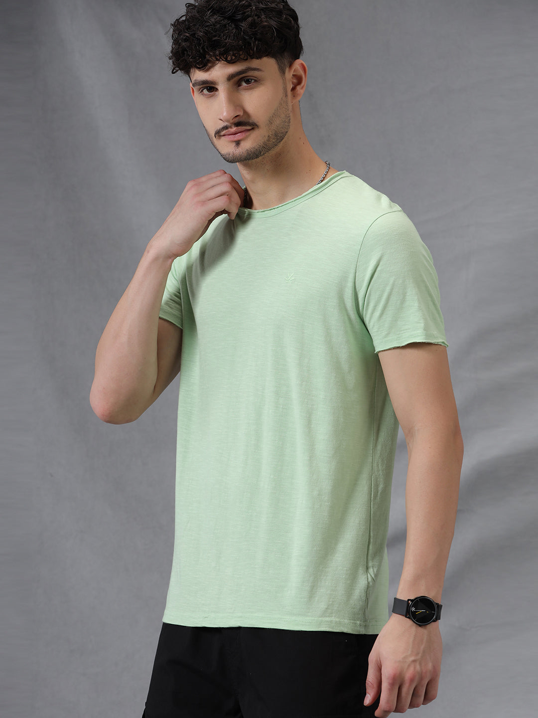 Solid Green Crew Neck T-Shirt
