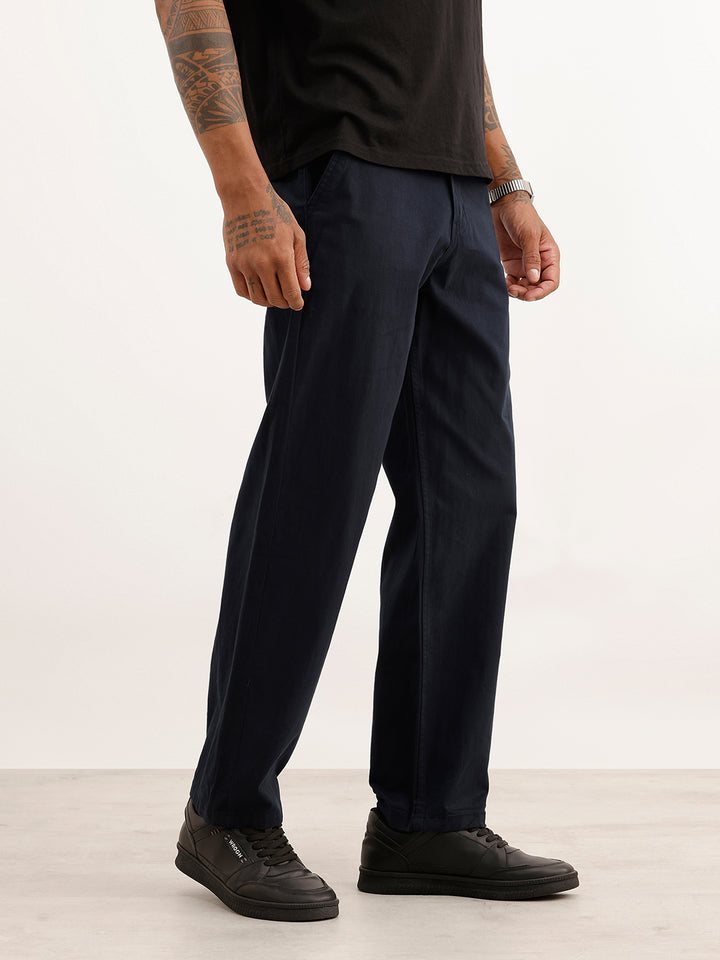 Solid Loose Fit Trouser | Navy Blue