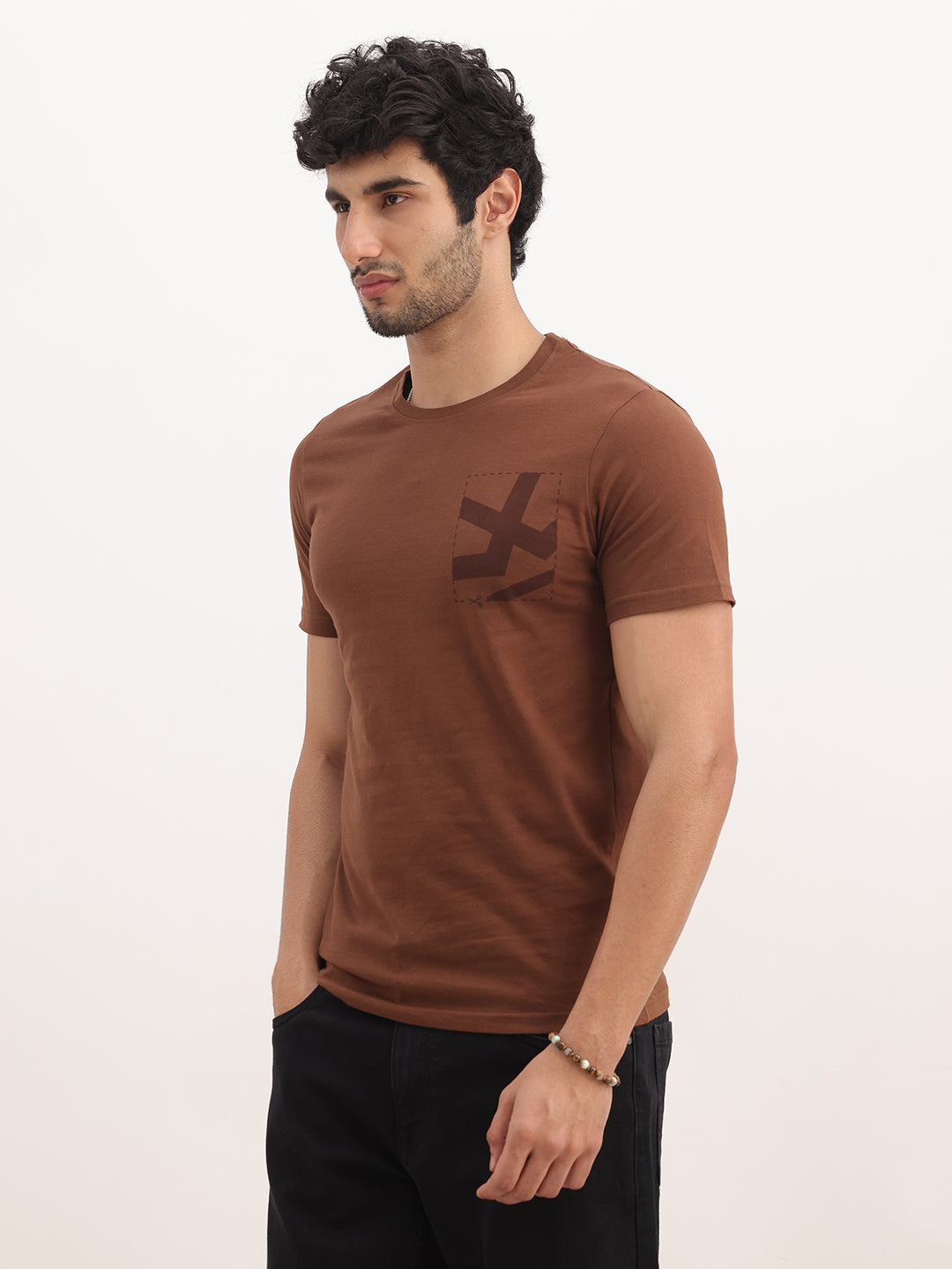 Slim Fit Placement Printed T-Shirt | Brown