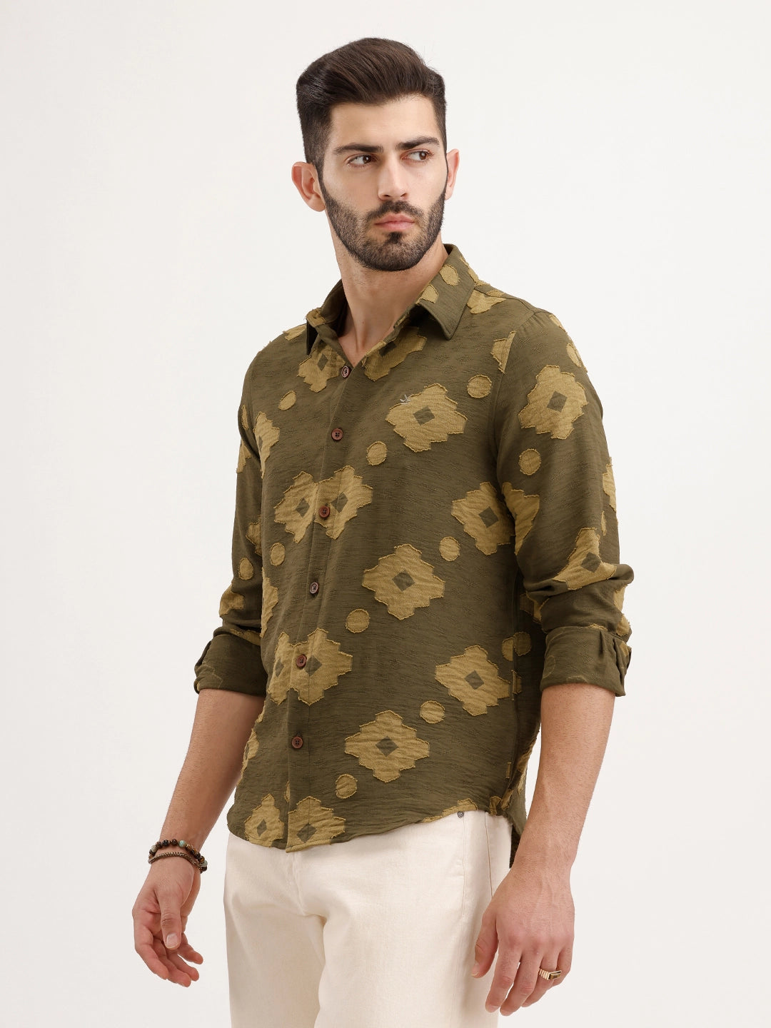 Regular Fit Jaquard AOP Shirt | Green