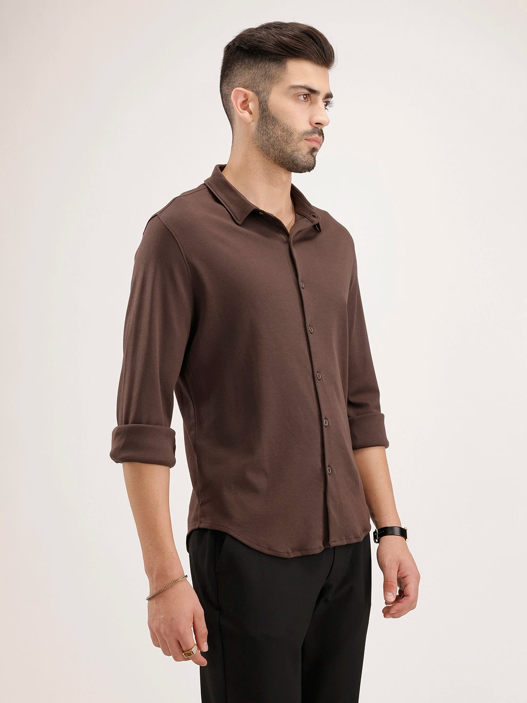 Solid Slim Fit 100% Cotton Shirt | Brown