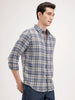 Slim Fit Linen Blend Herringbone Checkered Shirt | Navy