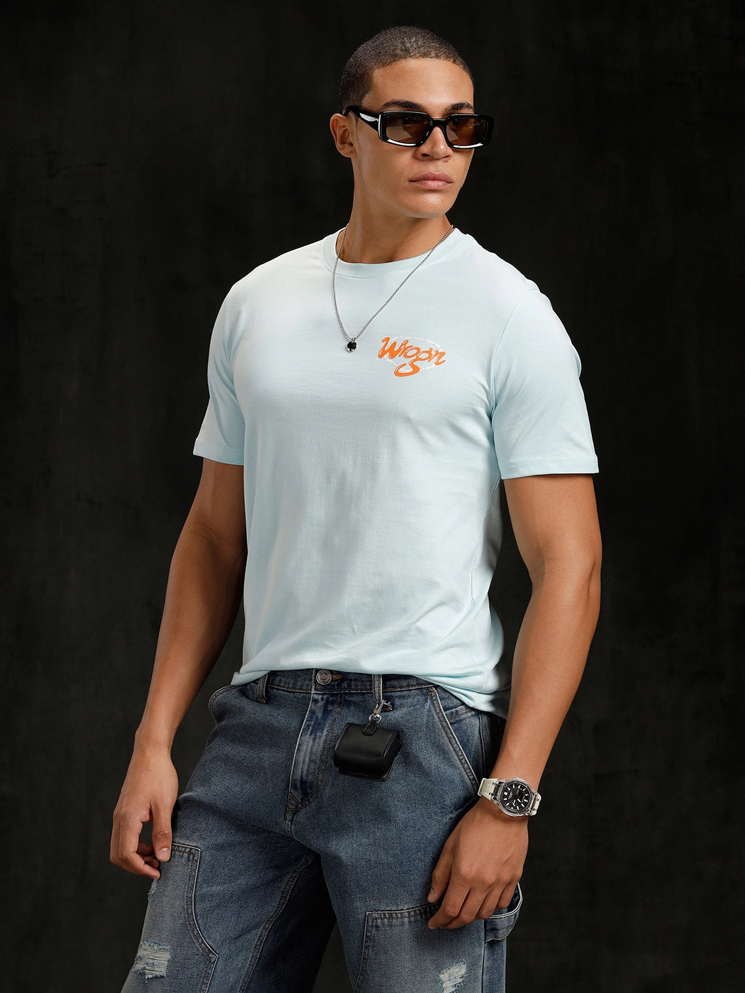 Logo Placement Printed T-Shirt | Blue