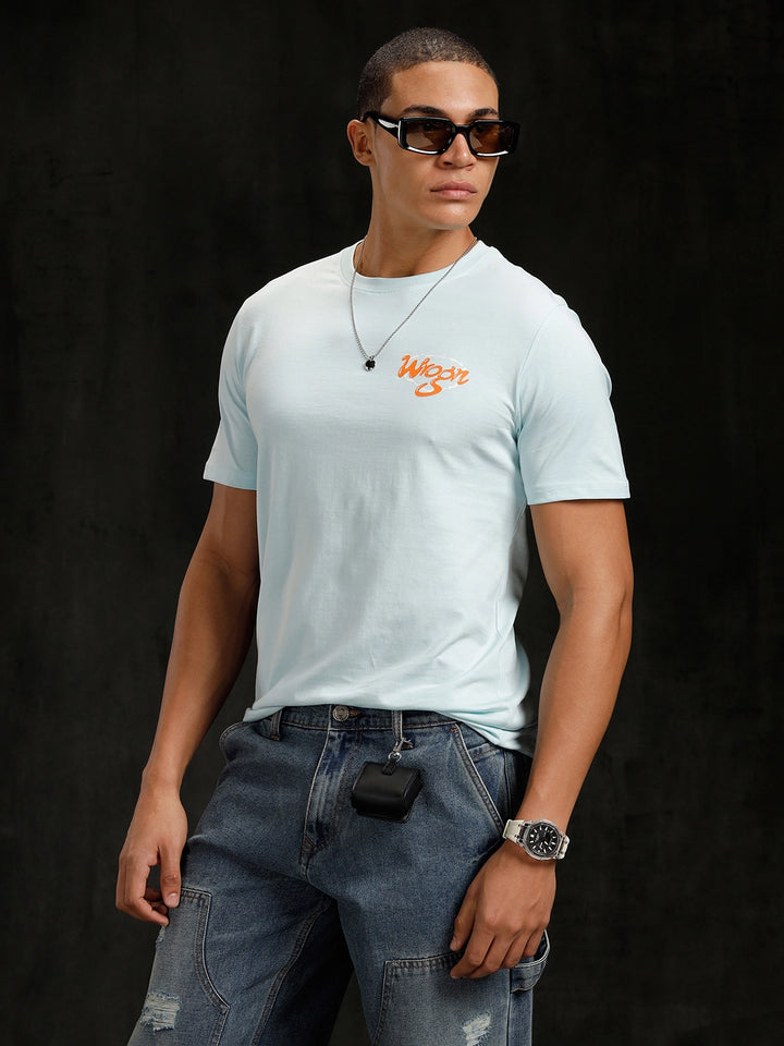 Logo Placement Printed T-Shirt | Blue