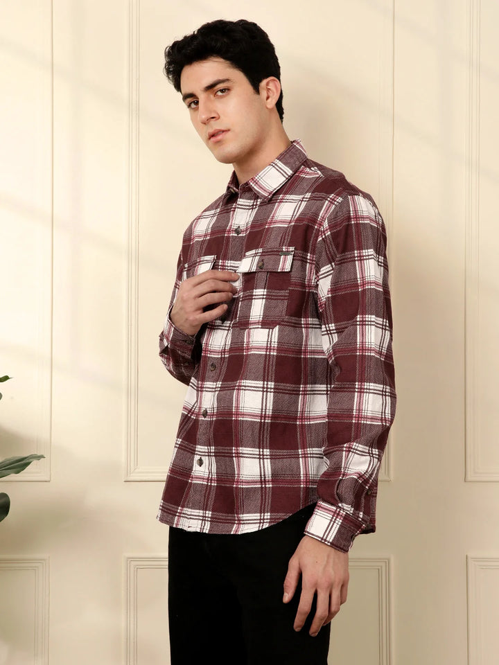 Brown & White Checked Cotton Shirt