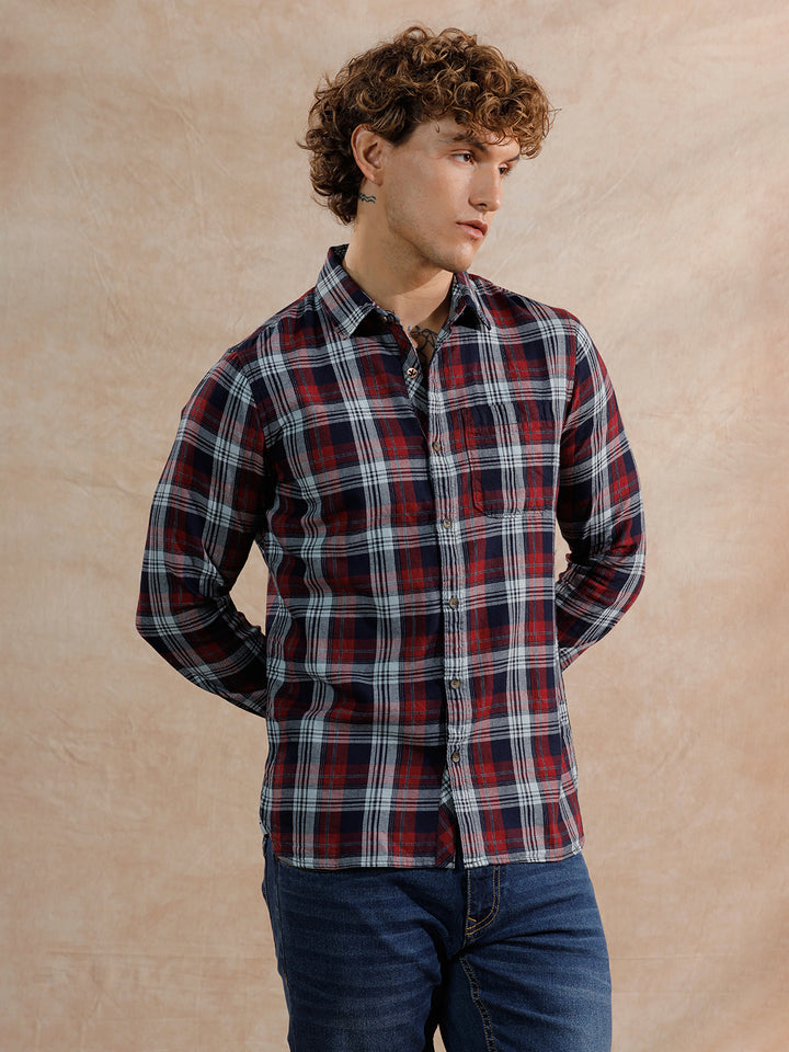 Twill Checked Regular Fit Shirt | Blue