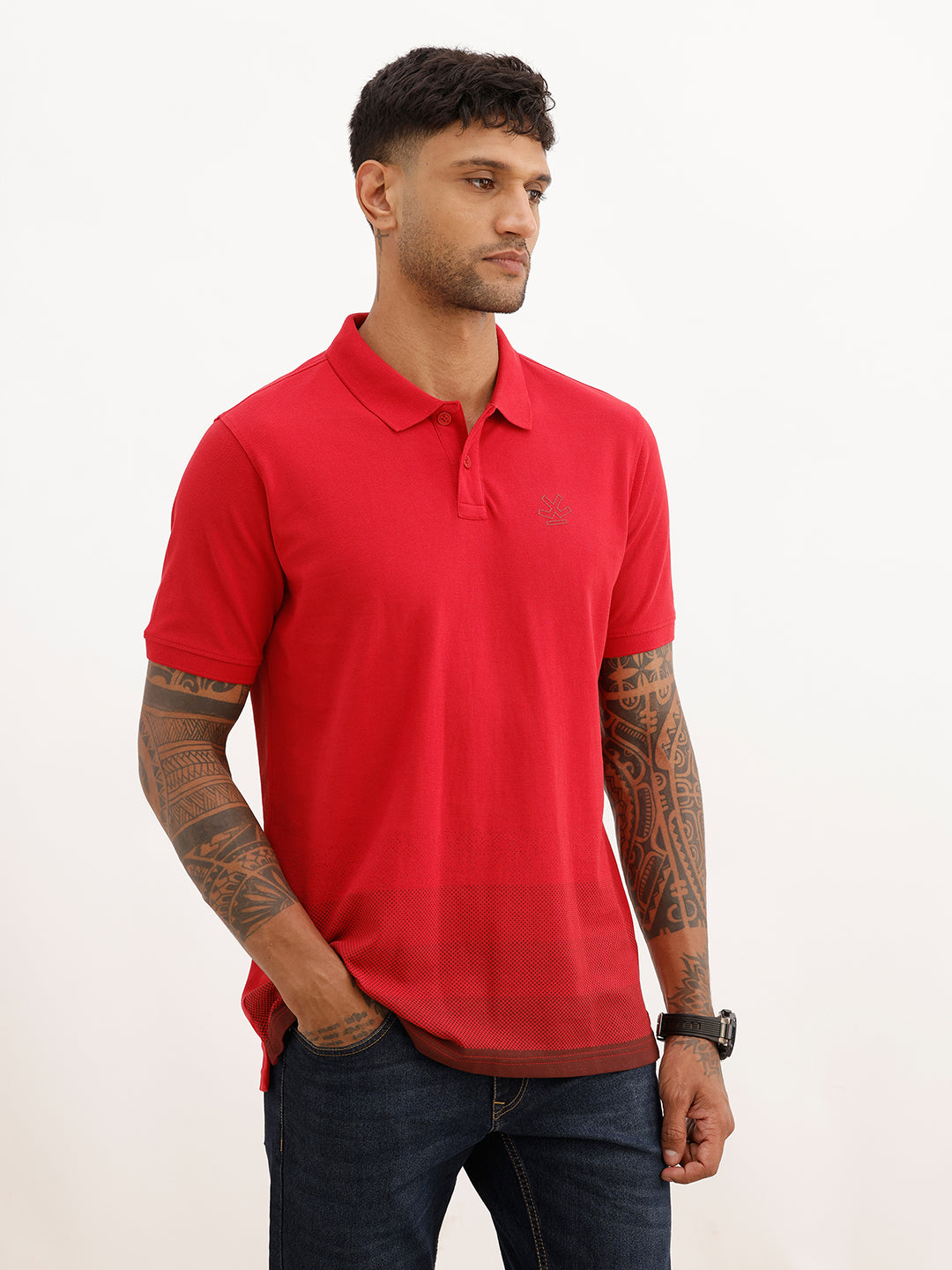 Regular Fit Gradient Printed Polo T-Shirt | Red