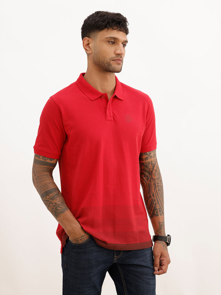 Regular Fit Gradient Printed Polo T-Shirt | Red