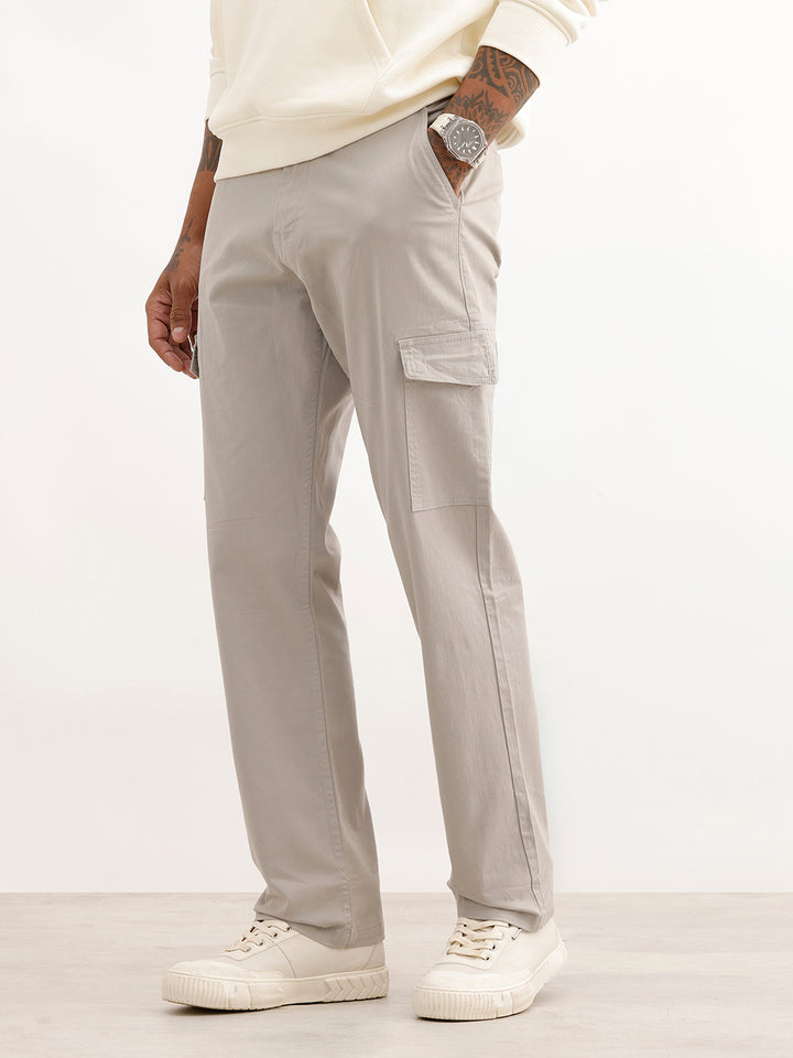 Solid Straight Fit Cargo Trouser | Grey