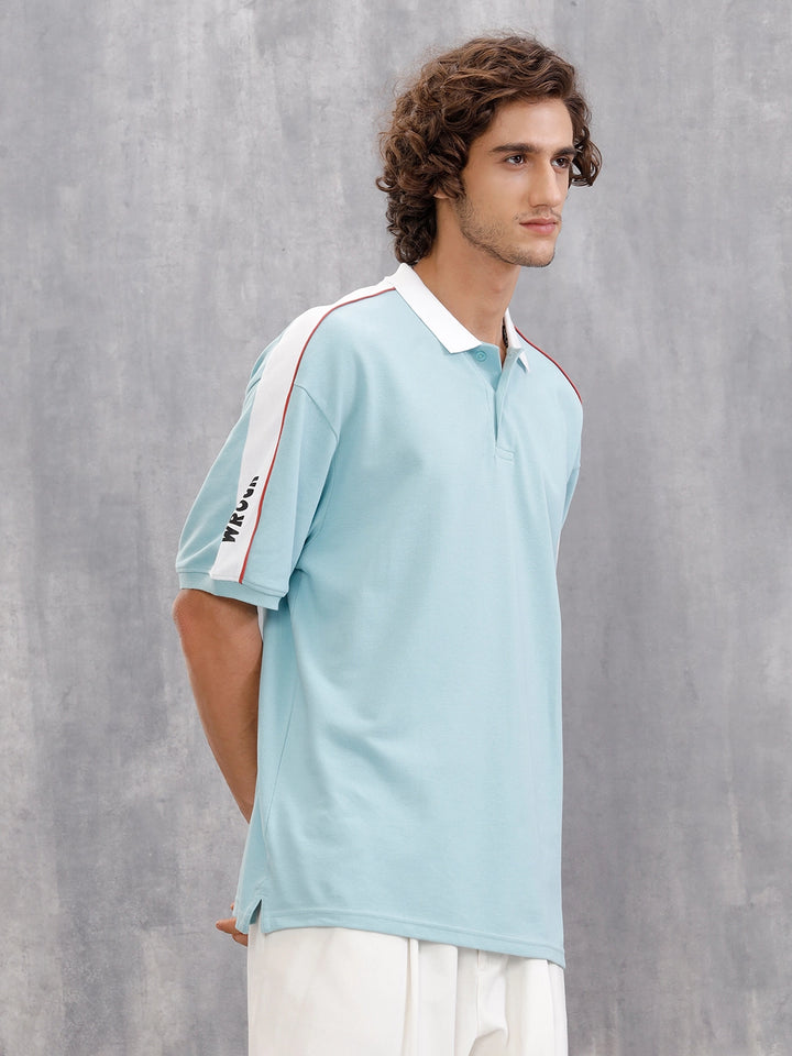 Oversize Solid Polo With Shoulder Tape Detail | Teal