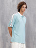 Oversize Solid Polo With Shoulder Tape Detail | Teal