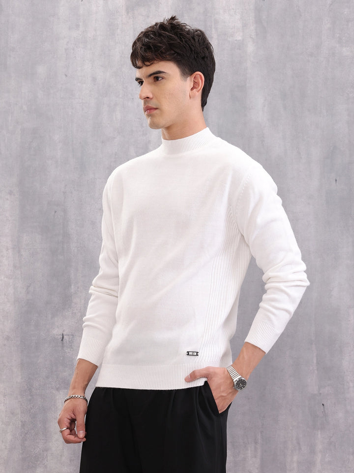 Turtle Neck Full Sleeve T-Shirt | White