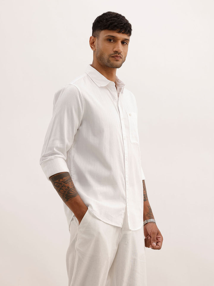 Solid Slim Fit Textured Shirt | White