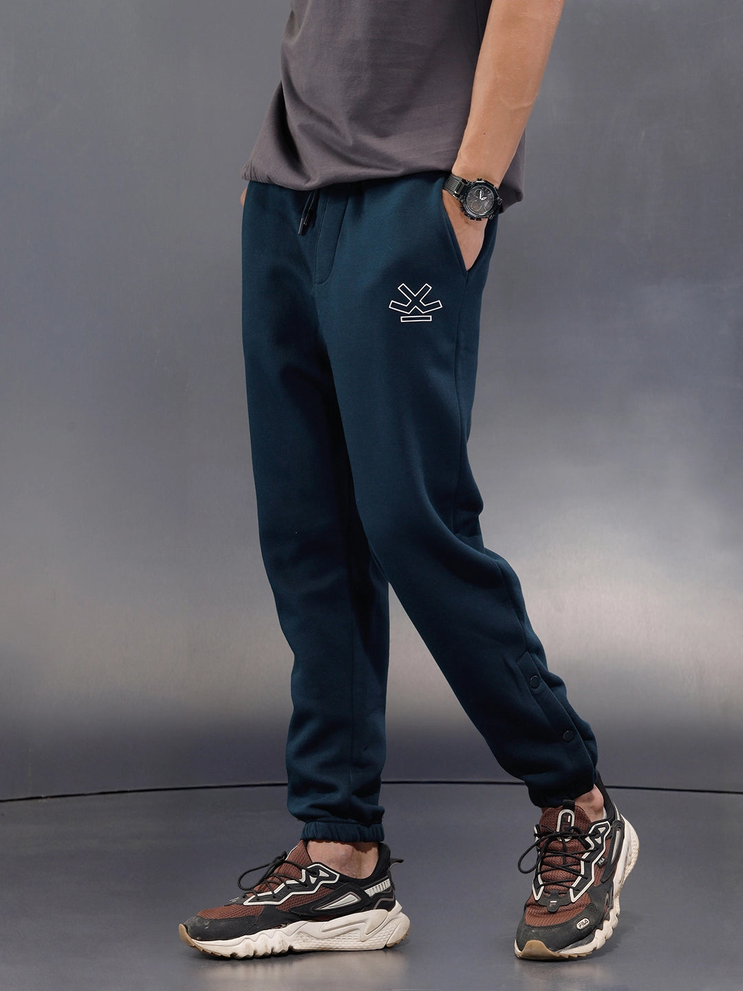 Comfort Fit Solid Branded Jogger In Premium Fabric | Blue