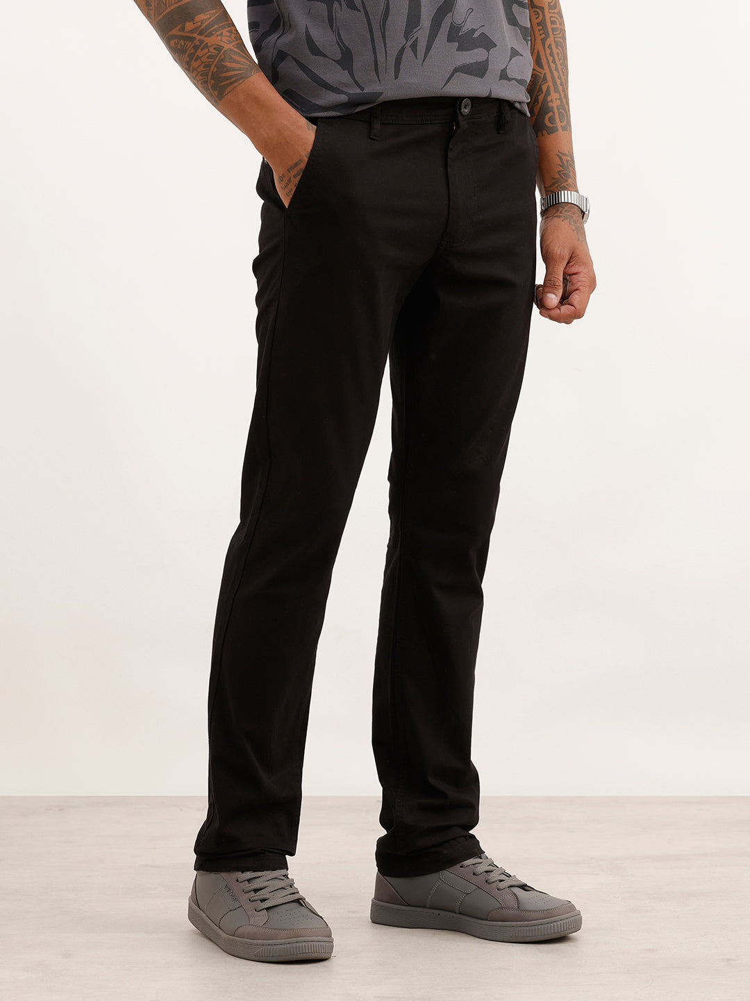 Solid Slim Fit Trouser | Black
